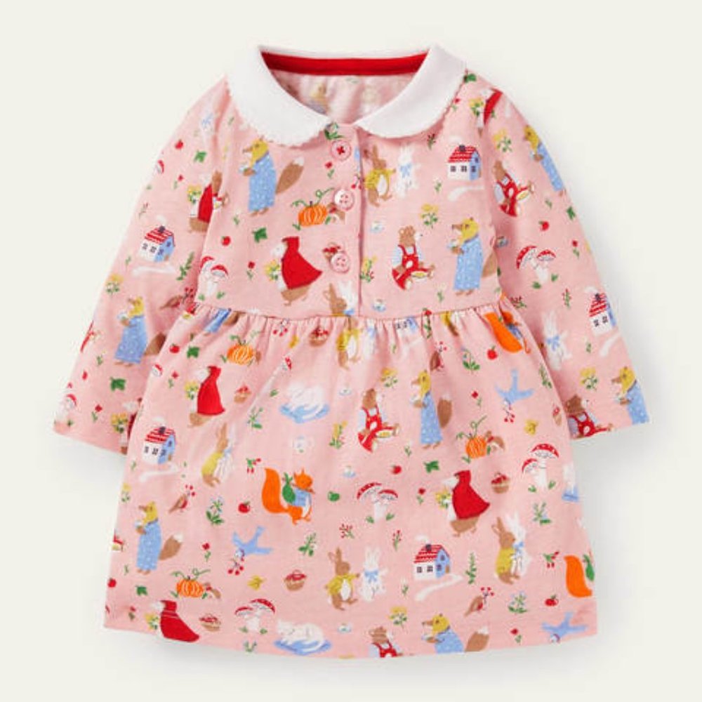 Baby Boden Collared Dress in Boto Pink Bedtime Stories